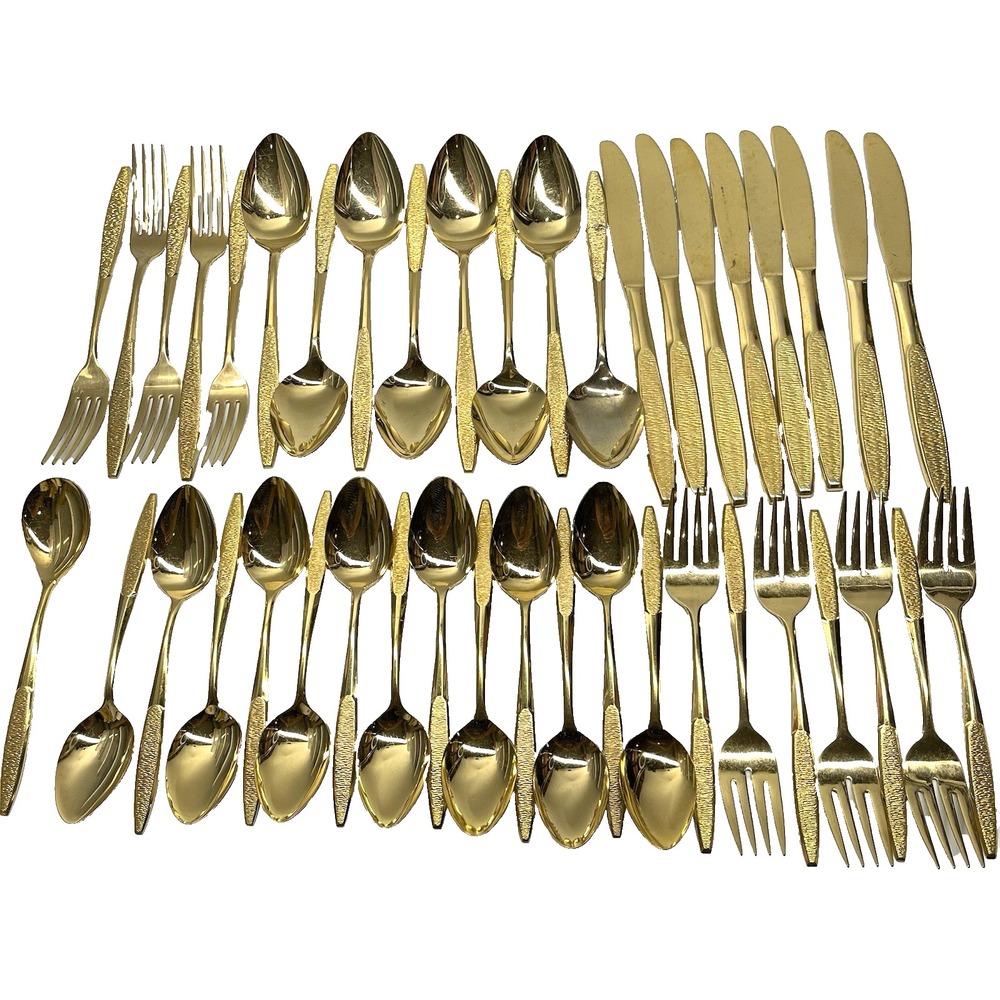 Vintage 50s Stanley Roberts Stainless Japan‎ Leslie Pattern Golden Flatware